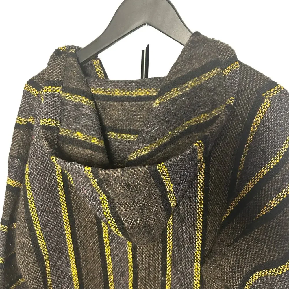 VTG Molina Baja Hoodie Charcoal Grey Yellow Striped Mexican Rug Hoodie Gorpcore